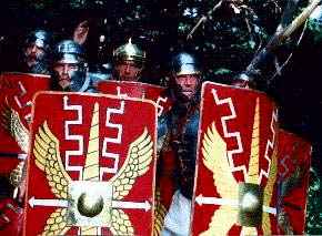 Legionaries with Scutum and helmets.
